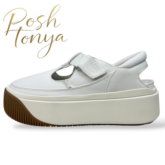 UGG EZ-DUZZIT T-Strap Platform Mary Jane Sneakers White Size 8.5 Preppy Coquette - Picture 2 of 16